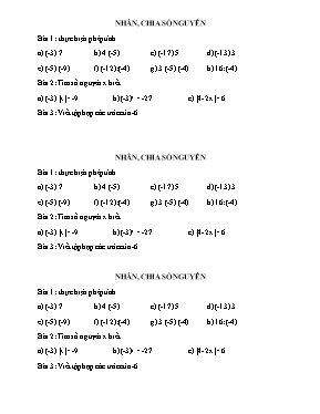 Bài tập Nhân, chia số nguyên - Số học 6